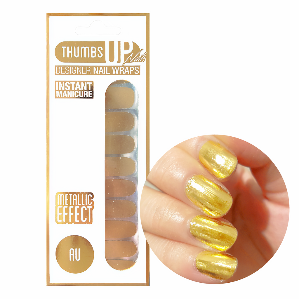 Au Gold Metallic Nail Wraps ThumbsUp Nails